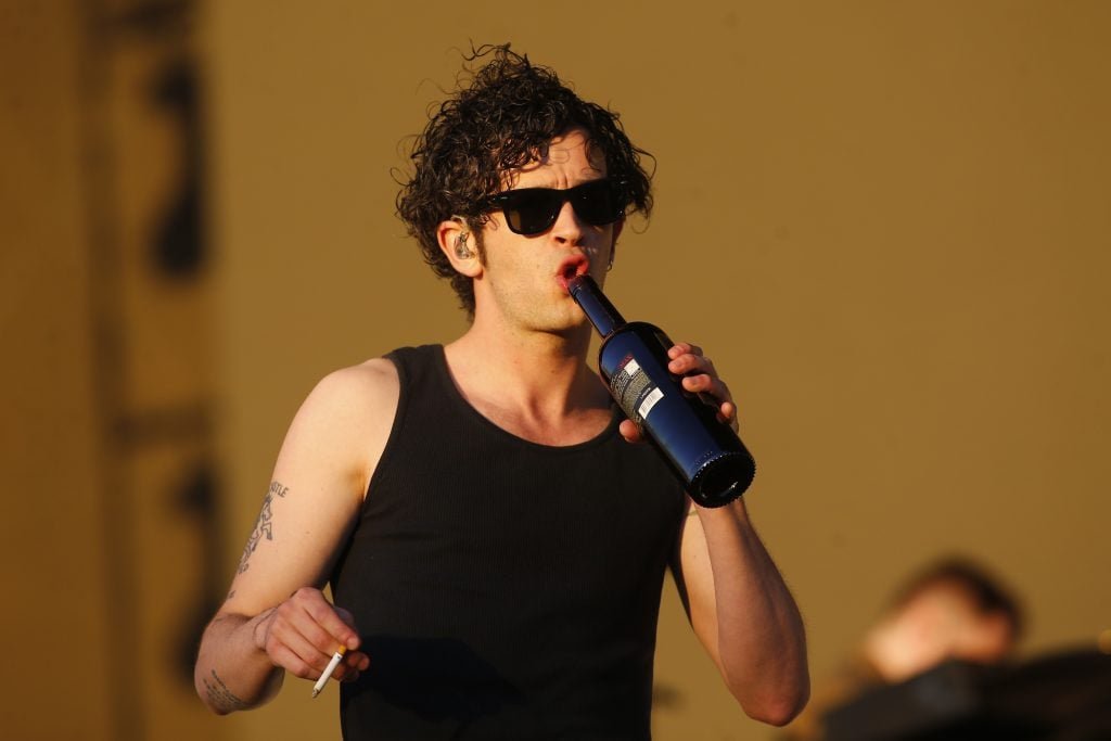 Matty Healy of The 1975 performs during the closing day of Lollapalooza Chile 2023 at Parque Cerrillos on March 19, 2023 in Santiago, Chile.