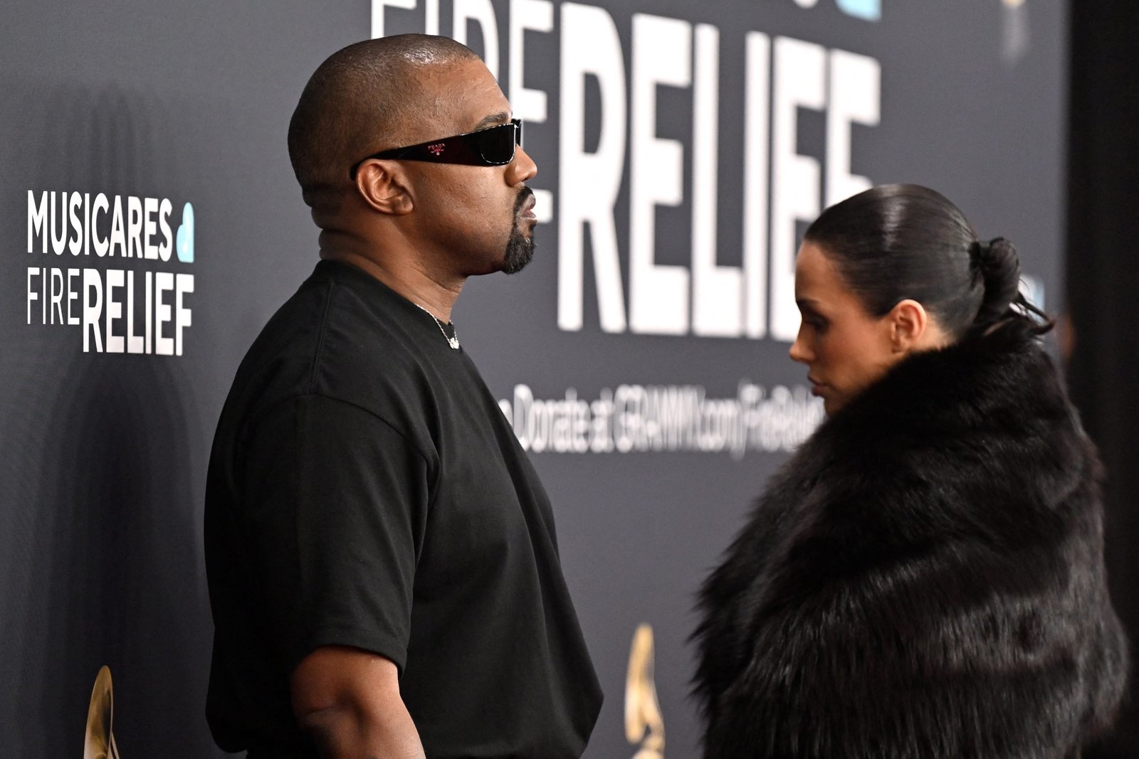 US rapper and producer Kanye West and Australian model Bianca Censori arrive for the 67th Annual Grammy Awards at the Crypto.com Arena in Los Angeles on February 2, 2025.