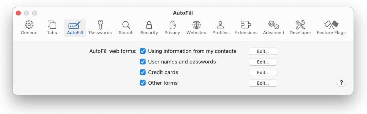 Safari 18.3 Autofill -Settings