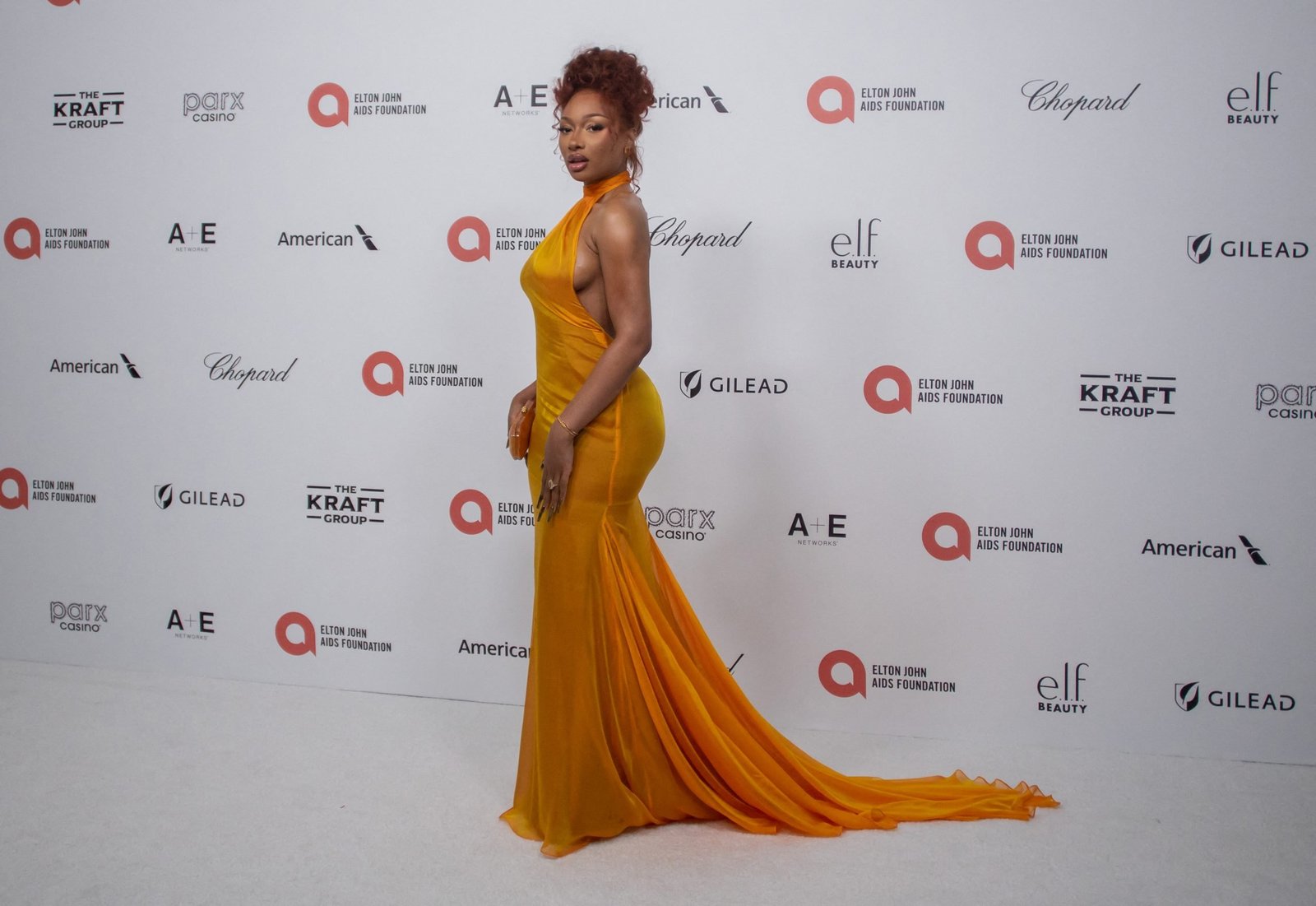 Megan Thee Stallion attends the 33rd Annual Elton John AIDS Foundation Academy awards viewing party at the Pacific Design Center in West Hollywood, California, on March 2, 2025.