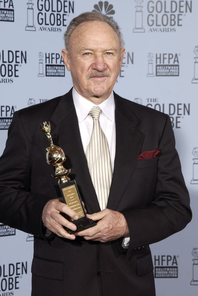 Actor Gene Hackman poses with his Cecil B. DeMille Award Backstage during the 60th annual Golden Globe Awards at Beverly Hilton Hotel on January 19, 2003 in Beverly Hills, California. 