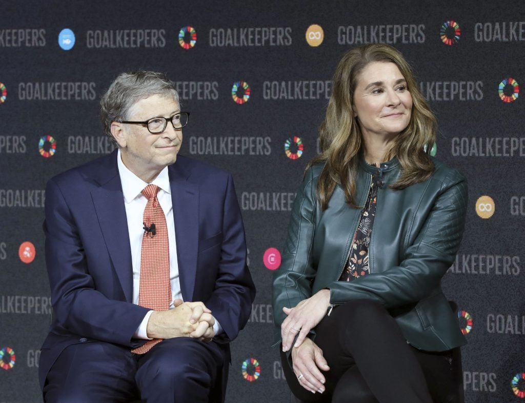 Bill Gates and his wife Melinda Gates introduce the goalkeeper's event at the Lincoln Center on September 26, 2018 in New York.