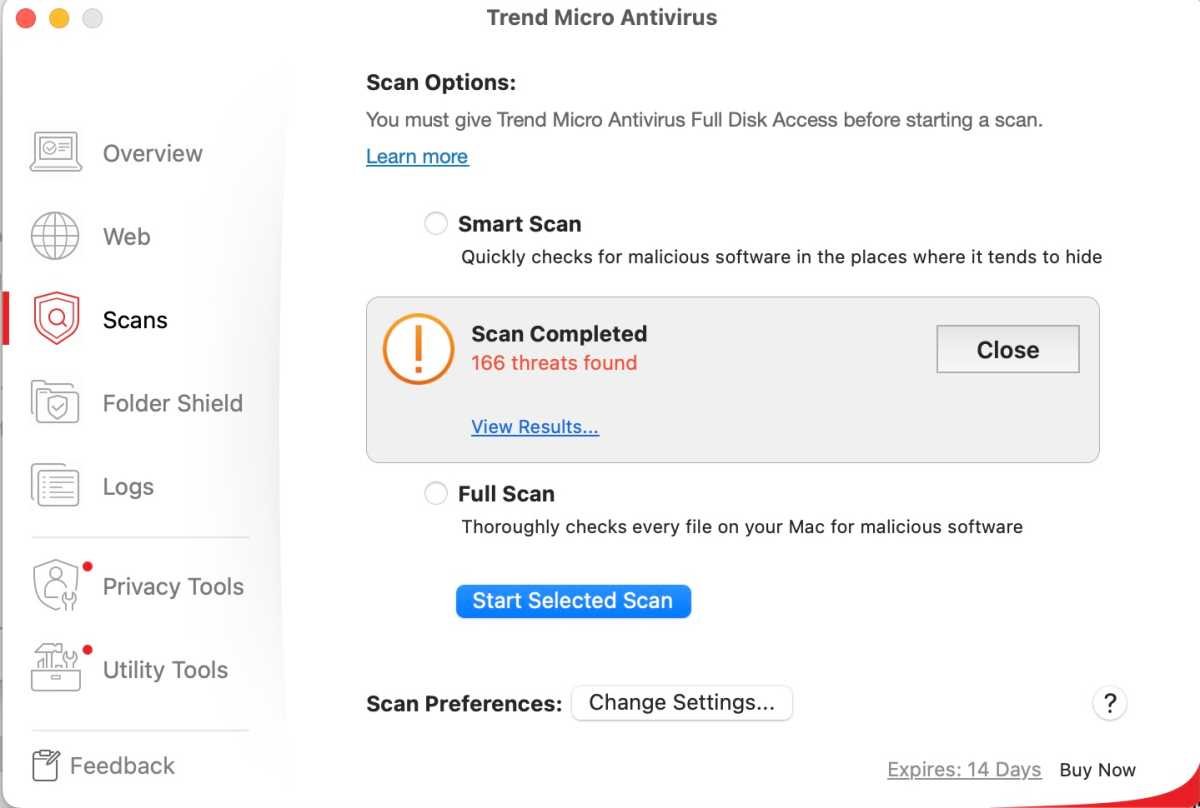 Trendmicro Scan settings