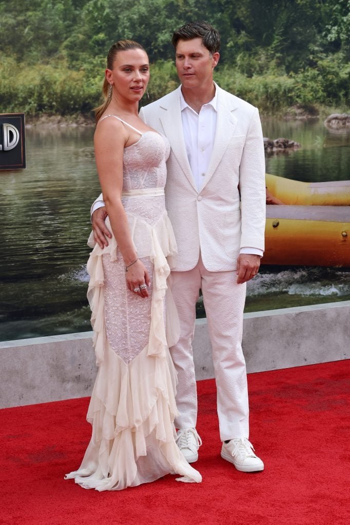 Scarlett Johansson and Colin Jost participate in
