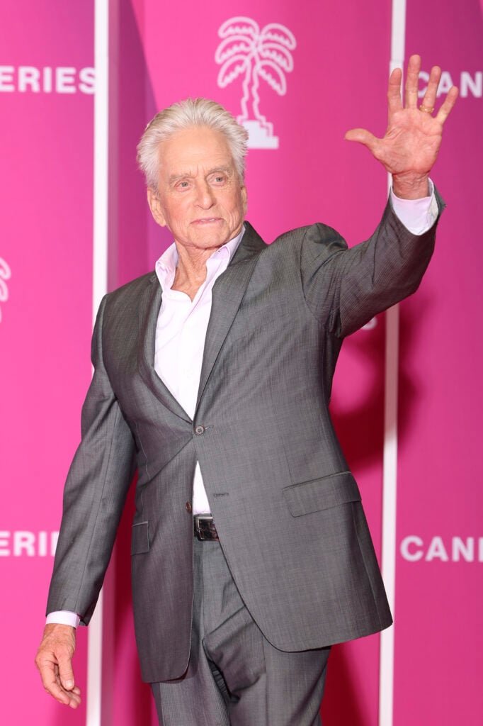 Michael Douglas waves during a happy week in early April 2024.