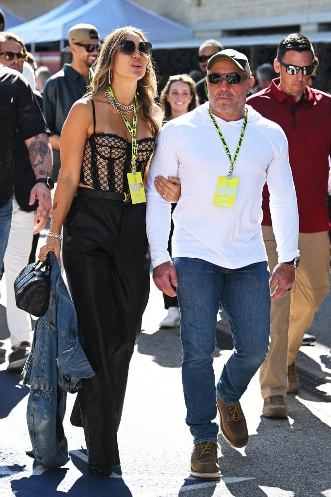 Jessica Ditzel and Joe Rogan go to Paddock before the F1 Grand Prix in the US on the Circuit of the Americas on October 20, 2024 in Austin, Texas.