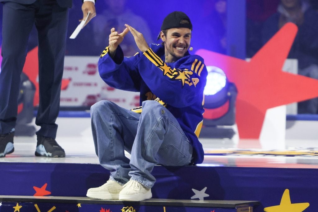 Singer Justin Bieber participates in the draft during the 2024 NHL All-Star Thursday at Scotiabank Arena on February 1, 2024 in Toronto, Ontario, Canada.