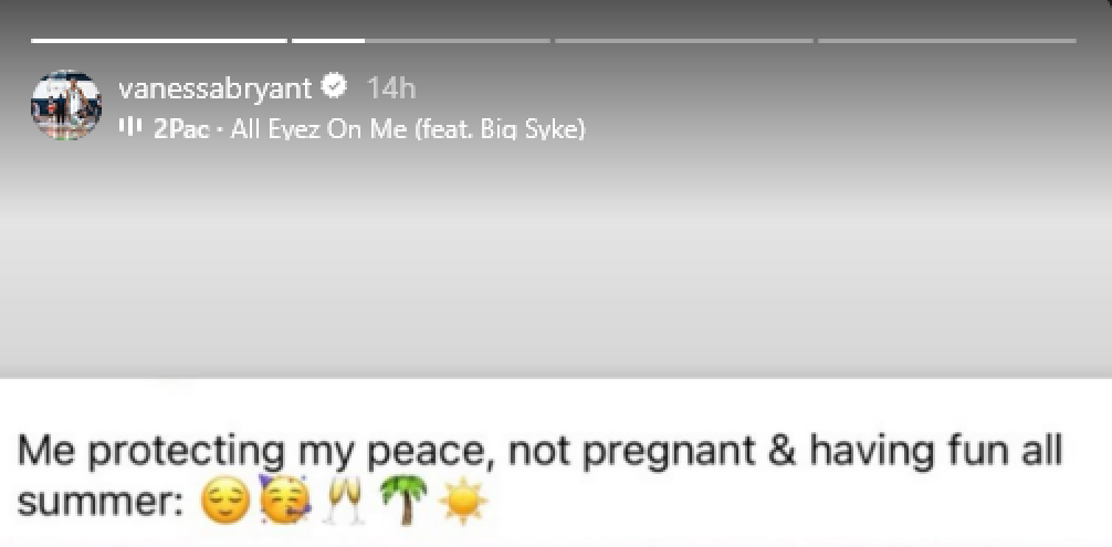 A screenshot of Vanessa Bryant's Instagram story where she abolishes the claim that she is pregnant.
